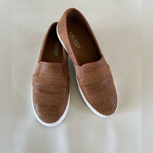 Lauren Ralph Lauren Women’s Tan Knit Slip-On Sneakers with White Outsole